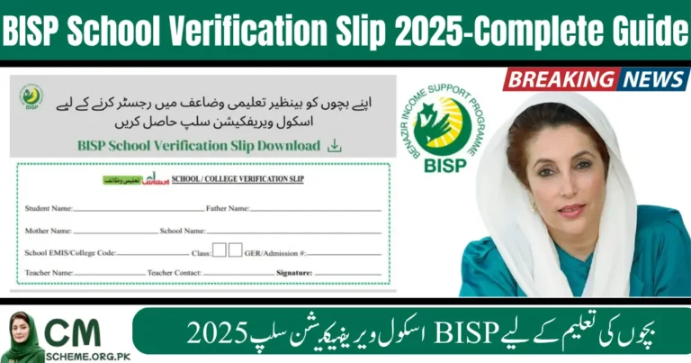 BISP School Verification Slip 2025, BISP Taleemi Wazaif 2025, BISP stipend school verification, Pakistan education support 2025, BISP verification form for parents, Benazir Income Support school slip 2025, BISP student enrollment verification 2025